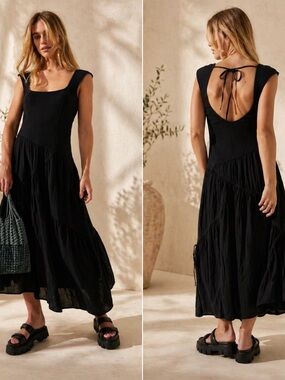 Free People Traveler Midi Dress Black Sleeveless Flowy Midi Dress Small